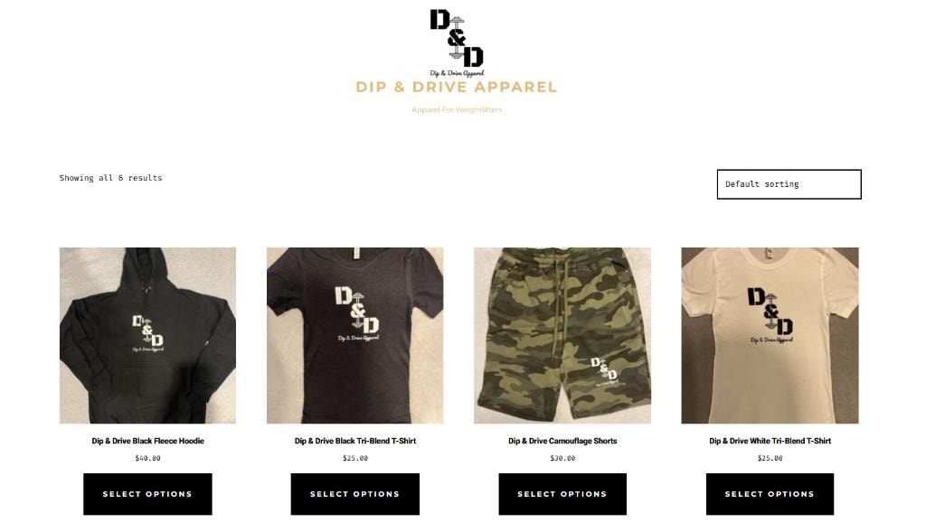 Dip and Drive Apparel product collection — hoodies, t-shirts and shorts